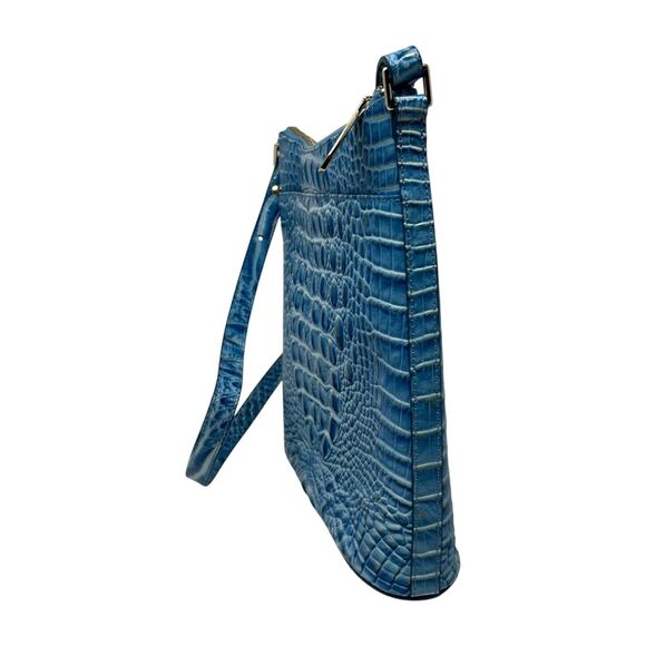 Brahmin Melbourne Katie Blue Croc Embossed Leather Shoulder Bag Adjustable Strap - Picture 3 of 16